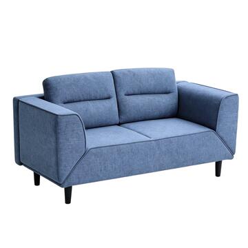 Divano Letto 2 Posti Salvaspazio Blu con Braccioli Rotanti e Telaio in Legno/Metallo Jair