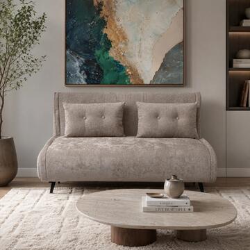 Divano Letto Moderno 2 Posti Trasio Beige 130x80 h81 cm con 2 Cuscini Imbottiti