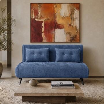 Divano Letto Moderno 2 Posti Trasio Blu 130x80 h81 cm con 2 Cuscini Imbottiti