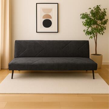 Divano Letto Petalo Nero Click Clac 3 Posti, in Poliestere Effetto Vellutato, 182x80 h 74cm Marino fa Mercato