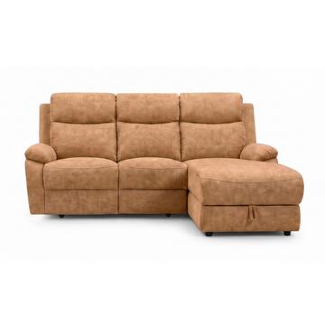 Divano 3 Posti Naly Caramello con Recliner Elettrico + Chaise Longue Contenitore DX 198x163 h99 cm
