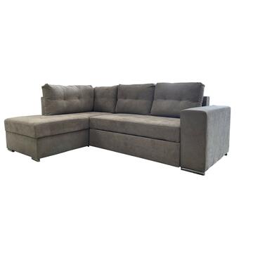 Divano angolare Atene 3 posti con penisola sx, morbido tessuto tortora, 248x175x92