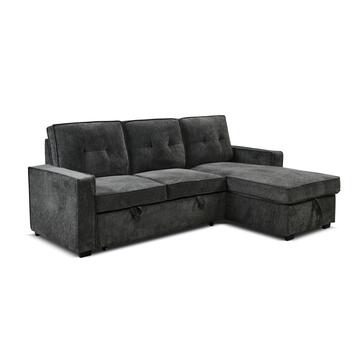 Divano letto angolare Tomeo 3 posti con isola reversibile grigio scuro