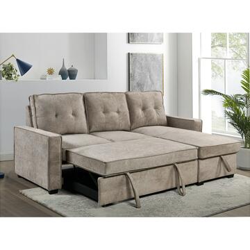 Divano letto angolare Tomeo 3 posti con isola reversibile beige