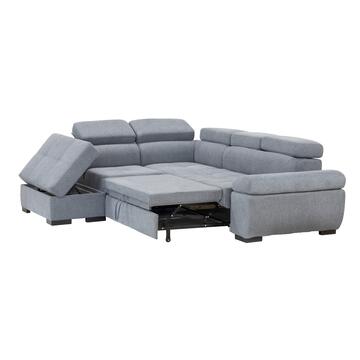 Divano Letto 3 Posti Angolare Monia Reversibile + Pouff Contenitore Grigio 265x80x95cm