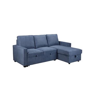 Divano Prisco 3 Posti + Chaise Longue, Reversibile - Blu