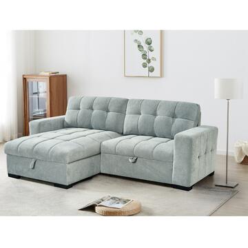 Divano Letto Eclisse 3 Posti Angolare Reversibile con Letto a Carrello + Vano Contenitore 250x154 h 93 cm - Grigio Chiaro