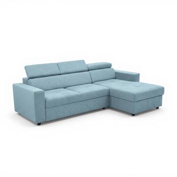 Divano Letto Angolare Kiara Ice Blue - 3 Posti Reversibile + Vano Contenitore 253x160 h 97cm - Made in Italy