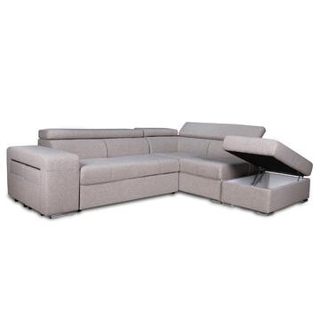Divano Letto Sofia Angolare DX Beige - 3 Posti - 262x220 h91 cm - con Pouff Contenitore + 2 Pouff Accessori - Made in Italy