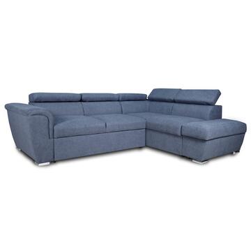 Divano Letto London Angolare DX Blu - 252x188 h90 cm - con Pouff Contenitore - Made in Italy