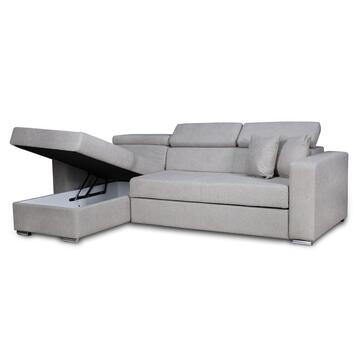 Divano Letto Laura Angolare Tortora - 3 Posti - Reversibile - 255x162 h90 cm - con Vano Contenitore e 2 Cuscini - Made in Italy