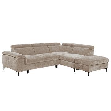 Divano Letto Komor Angolare DX Beige - 262x164 h98 cm - con Pouff Contenitore - Tessuto in Fibra di Poliestere Tramato Marino Fa Mercato