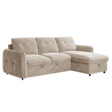 Divano Letto Angolare 3 Posti Reversibile Quincy Beige - 236x158 h89 cm - con Vano Contenitore