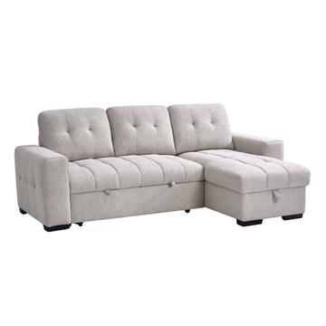 Divano Letto Angolare 3 Posti Reversibile Ellery Beige - 250x155 h92 cm - con Vano Contenitore