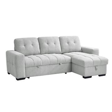 Divano Letto Angolare 3 Posti Reversibile Ellery Grigio - 250x155 h92 cm - con Vano Contenitore