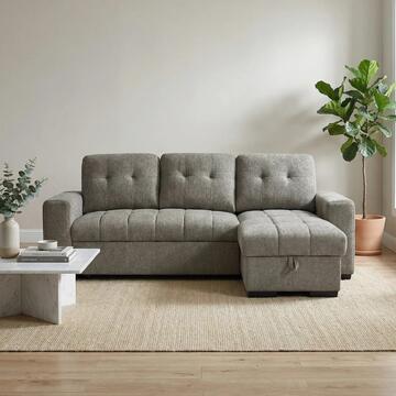 Divano Letto Angolare 3 Posti Reversibile Ellery Antracite - 250x155 h92 cm - con Vano Contenitore