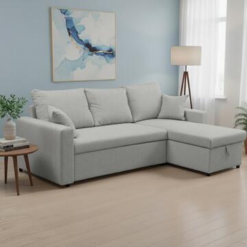 Divano Letto Golf Angolare Grigio - Reversibile - con 2 Cuscini + Contenitore -  225x148 h91 cm