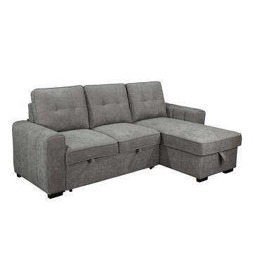 Divano Letto Angolare 3 Posti Reversibile Gael Grigio - 232x146 h 98 cm - con Vano Contenitore + 3 Cuscini Schienali Sfoderabili Marino Fa Mercato