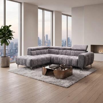 Divano Angolare SX Arkon Grigio Chiaro con Poggiatesta Regolabili - 262x164 h98 cm