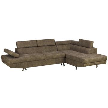 Divano letto angolare dx Rio con vano contenitore, design vintage, tortora