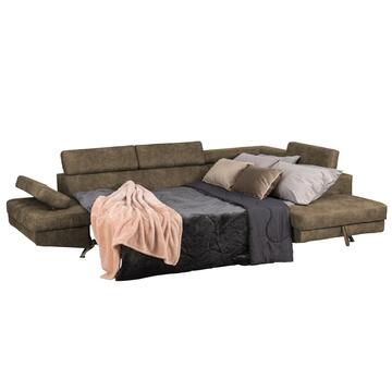 Divano letto angolare dx Rio con vano contenitore, design vintage, tortora