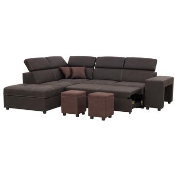 Divano letto angolare sx Enjoy marrone con vano contenitore + 2 pouff