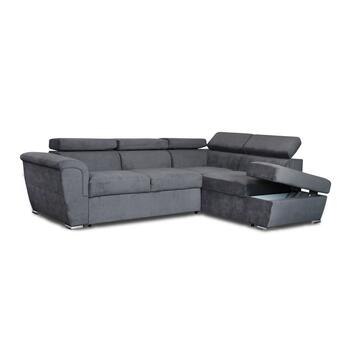 Divano Letto angolare Dx London Grigio 252x90x188cm + Pouff Contenitore