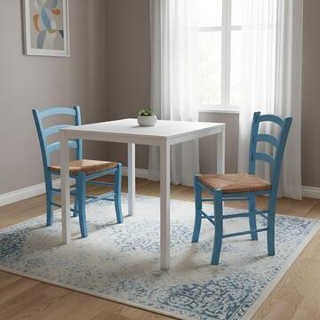 Sedia tradizionale Paesana in legno celeste con seduta impagliata