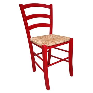 Sedia tradizionale Paesana in legno rosso con seduta impagliata Marino fa Mercato