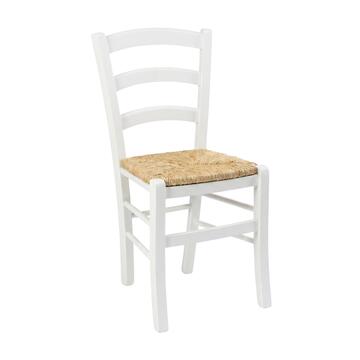 Sedia Paesana in Legno Massello Bianco con Seduta in Paglia - Modello Venezia - 41,5×40×H88 cm Marino Fa Mercato