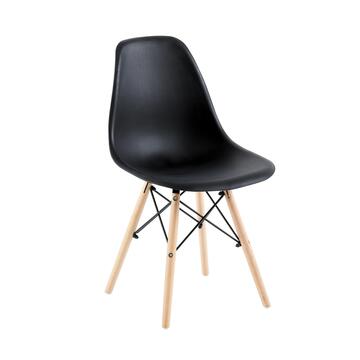 Sedia moderna design nordico Dorian in plastica nera con gambe in legno
