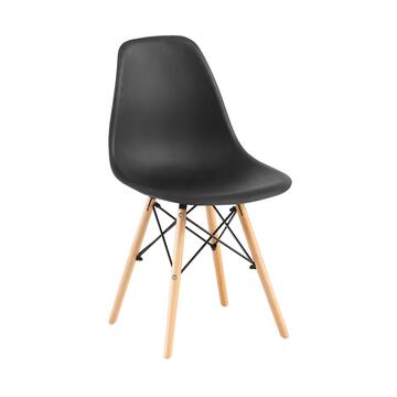 Sedia moderna design nordico Dorian in plastica nera con gambe in legno