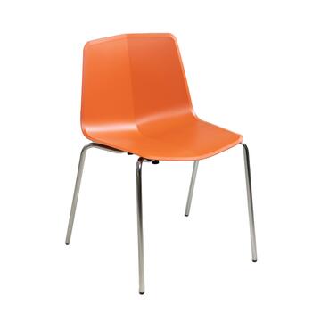 Sedia moderna in plastica arancione gambe in metallo per sala da pranzo, impilabile