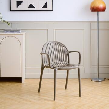 Sedia Moderna Impilabile Vedd Tortora in Polipropilene con Braccioli 56x56 h79 cm - per Soggiorno, Ufficio, Bar, Ristorante