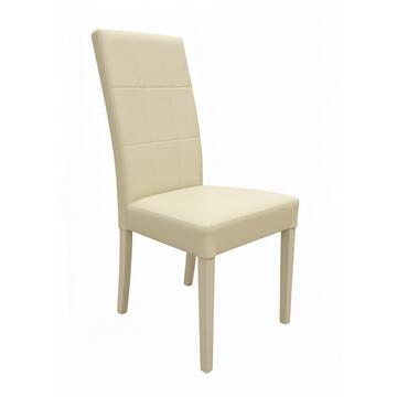 Sedia Moderna Denver in Ecopelle Martellata Beige con Gambe in Legno + Trapuntatura sullo Schienale - 48x47 h99 cm - per Sala da Pranzo, Uffici - Made in Italy