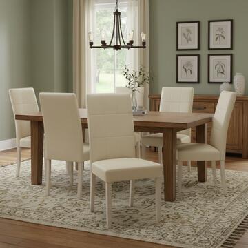 Sedia Moderna Denver in Ecopelle Martellata Beige con Gambe in Legno + Trapuntatura sullo Schienale - 48x47 h99 cm - per Sala da Pranzo, Uffici - Made in Italy