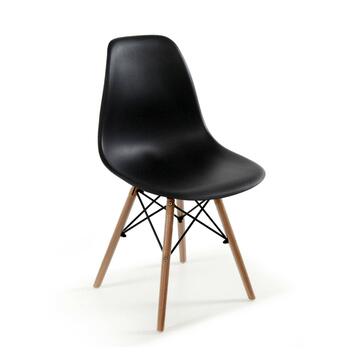 Sedia design nordico in plastica nera con gambe in legno