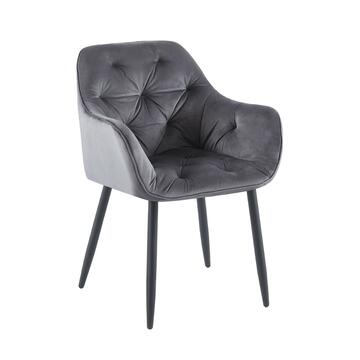 Poltroncina imbottita in velluto impuntato grigio Karma per sala da pranzo