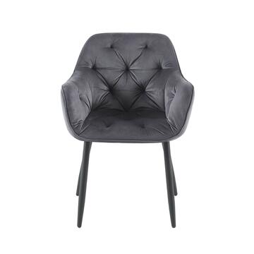 Poltroncina imbottita in velluto impuntato grigio Karma per sala da pranzo