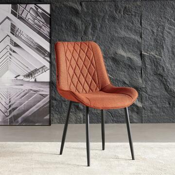 Set 4 Sedie Moderne Zora Arancioni - 58x53 h84 cm - per Sala da Pranzo, Open Space, Angoli Studio - con Gambe in Metallo Nero Verniciato