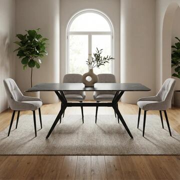 Sedia Moderna Imbottita Grigia Medea con Gambe in Metallo Nero 56x54 h88 cm