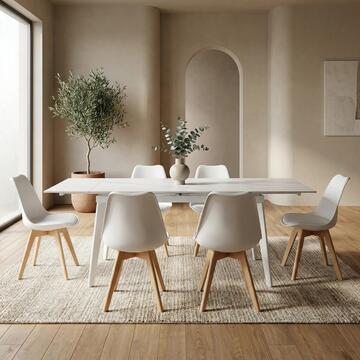 Set 4 Sedie Moderne Bianche con Gambe in Legno Massello di Faggio Prisma 53,5x48 h83 cm