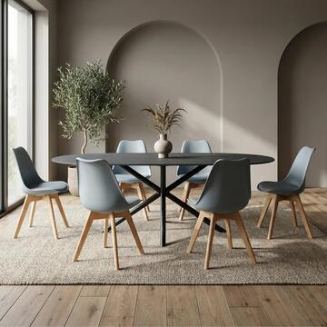 Set 4 Sedie Moderne Grigie con Gambe in Legno Massello di Faggio Prisma 53,5x48 h83 cm