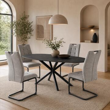 Sedia Moderna Imbottita Drusia Grigia 44x59 h 96 cm, con Gambe Slitta in Ferro Verniciato Nero