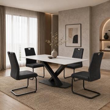 Sedia Moderna Imbottita Evania Antracite 43x61 h 98 cm, con Gambe Slitta in Ferro Verniciato Nero