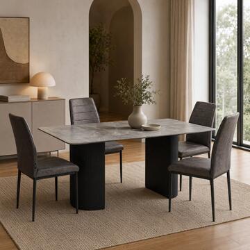 Sedia Moderna Imbottita Soria Grigia 43,5x50 h 96 cm, con Gambe in Ferro Verniciato Nero