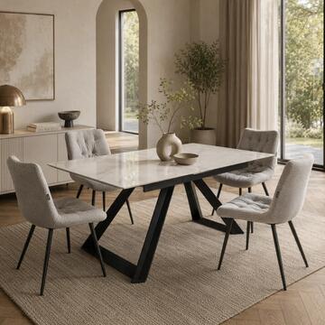 Sedia Moderna Imbottita Elara Grigia 54x63 h85 cm, con Gambe in Ferro Verniciato Nero