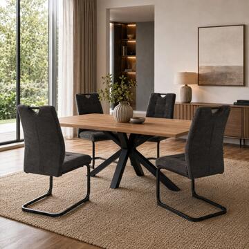 Sedia Moderna Imbottita Drusia Antracite 44x59 h 96 cm, con Gambe Slitta in Ferro Verniciato Nero
