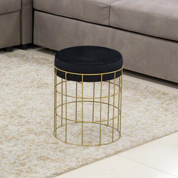 Sgabello pouf Comus velluto nero in metallo oro