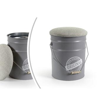 Sgabello Industrial bidone contenitore grigio con cuscino coperchio